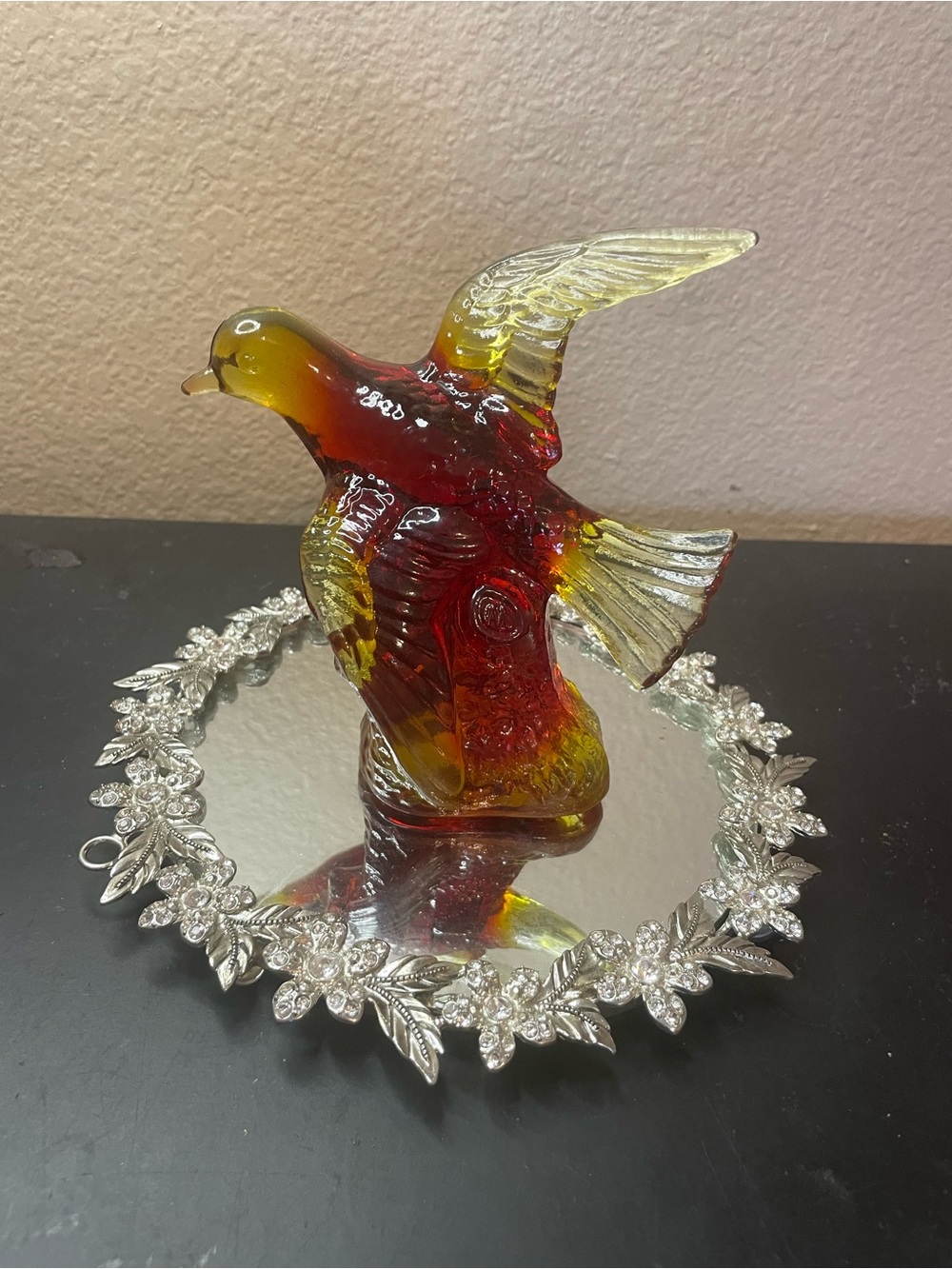 VTG Mosser Amberina Glass 7” Bird In Flight Figurine